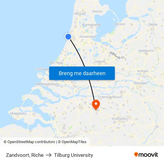 Zandvoort, Riche to Tilburg University map
