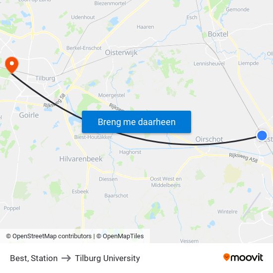 Best, Station to Tilburg University map