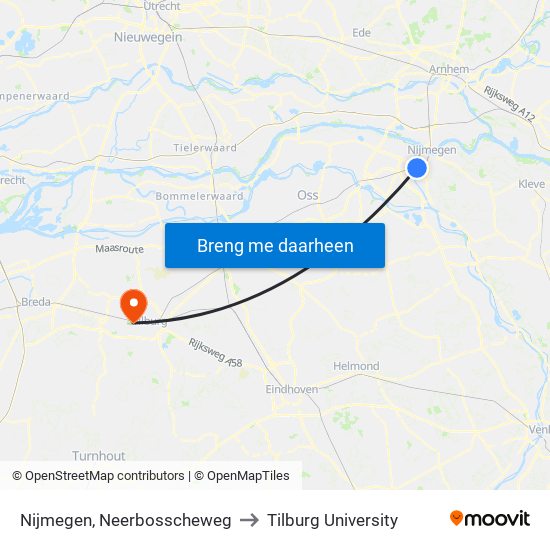 Nijmegen, Neerbosscheweg to Tilburg University map