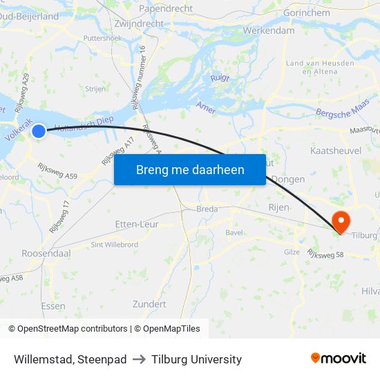 Willemstad, Steenpad to Tilburg University map