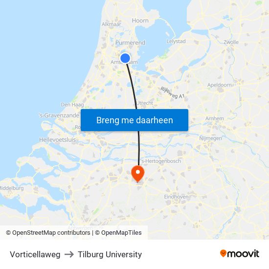 Vorticellaweg to Tilburg University map
