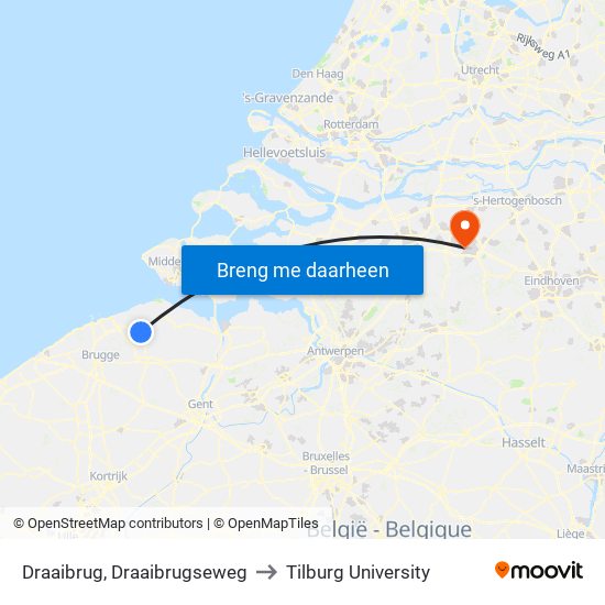 Draaibrug, Draaibrugseweg to Tilburg University map