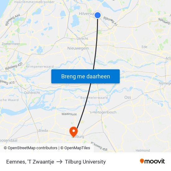Eemnes, 'T Zwaantje to Tilburg University map