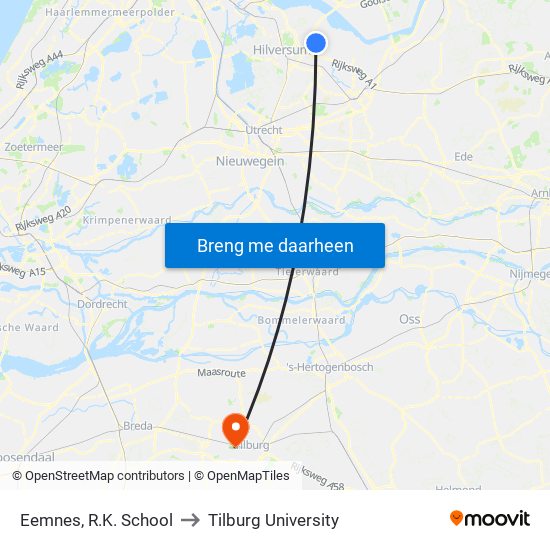 Eemnes, R.K. School to Tilburg University map