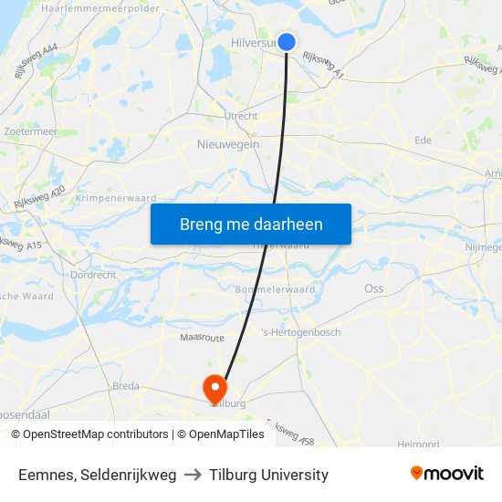 Eemnes, Seldenrijkweg to Tilburg University map