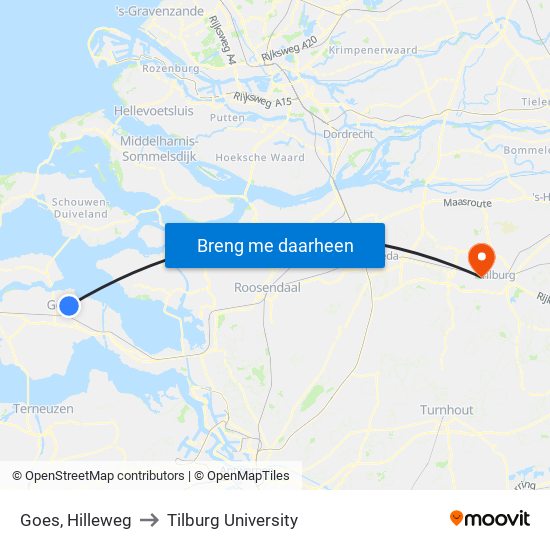 Goes, Hilleweg to Tilburg University map