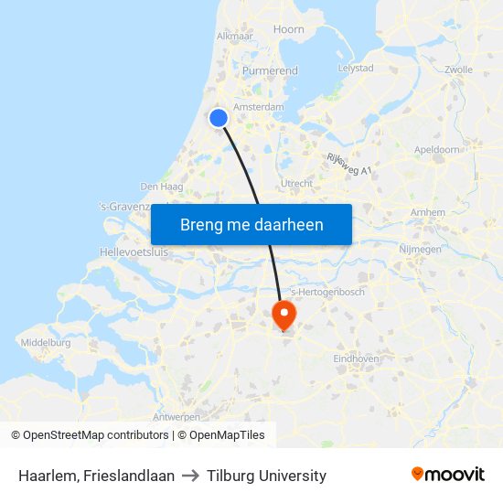 Haarlem, Frieslandlaan to Tilburg University map