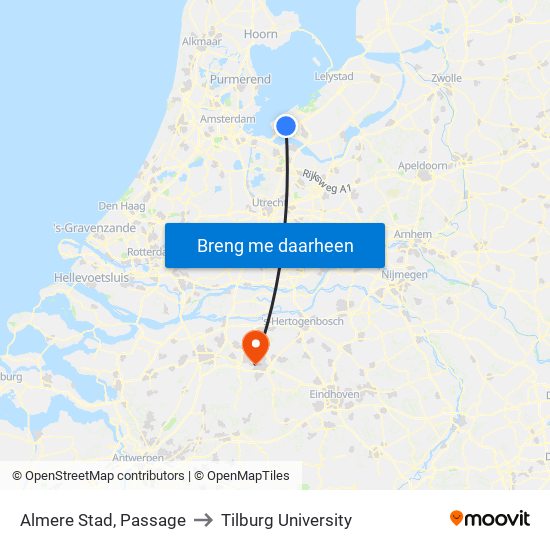 Almere Stad, Passage to Tilburg University map