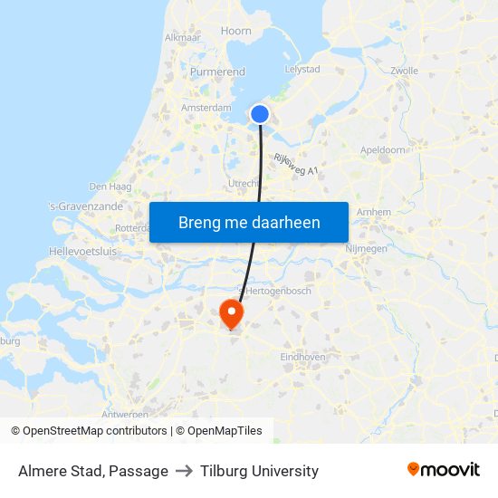 Almere Stad, Passage to Tilburg University map