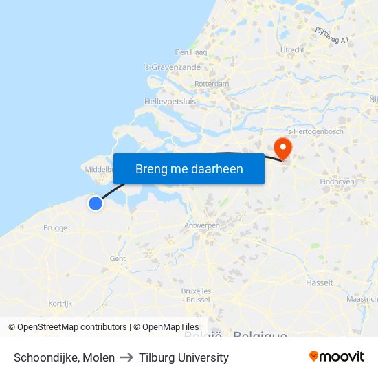 Schoondijke, Molen to Tilburg University map