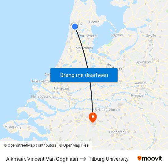 Alkmaar, Vincent Van Goghlaan to Tilburg University map