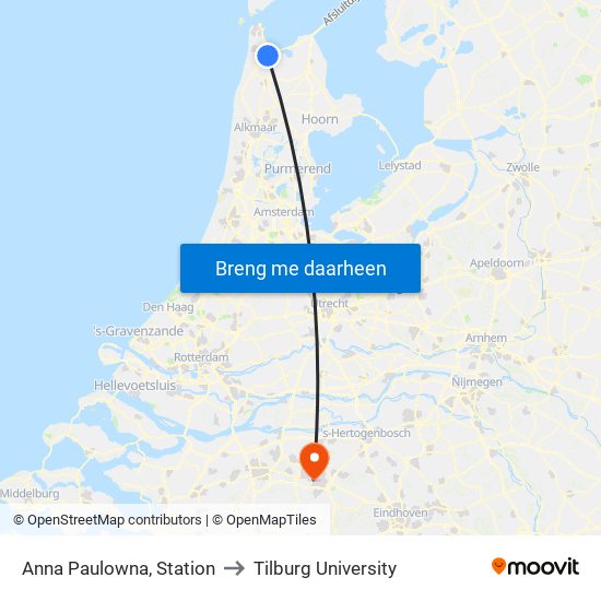 Anna Paulowna, Station to Tilburg University map