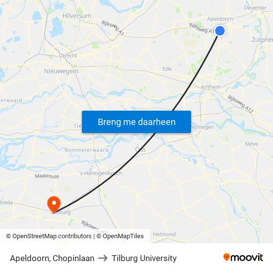 Apeldoorn, Chopinlaan to Tilburg University map