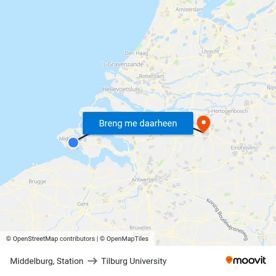 Middelburg, Station to Tilburg University map