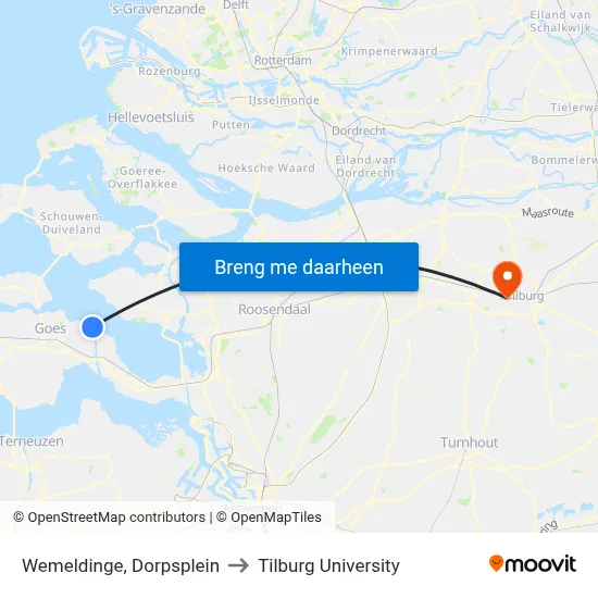 Wemeldinge, Dorpsplein to Tilburg University map