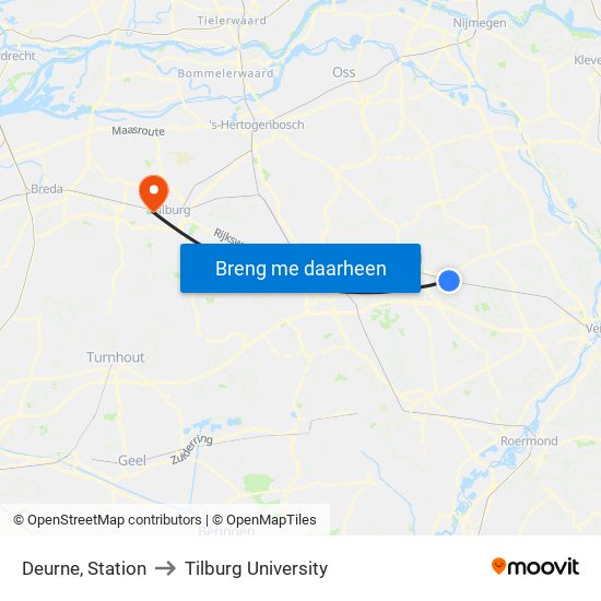 Deurne, Station to Tilburg University map