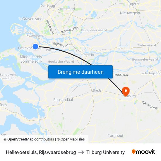 Hellevoetsluis, Rijswaardsebrug to Tilburg University map