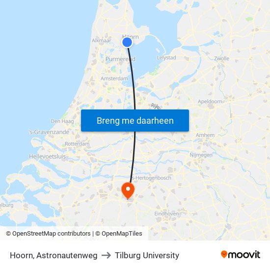 Hoorn, Astronautenweg to Tilburg University map