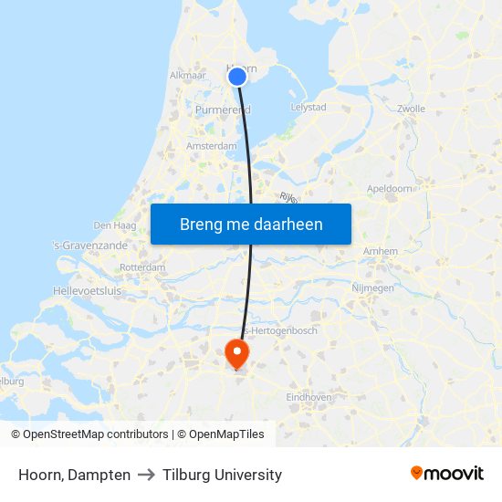 Hoorn, Dampten to Tilburg University map