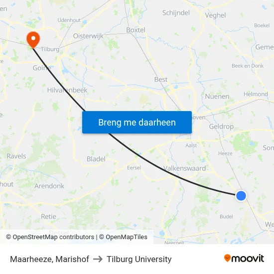Maarheeze, Marishof to Tilburg University map