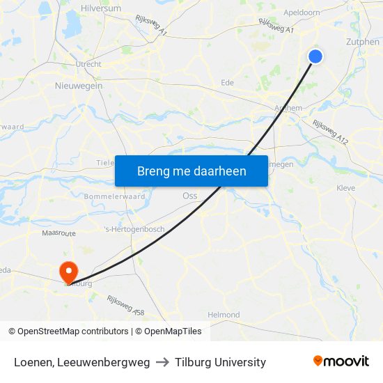 Loenen, Leeuwenbergweg to Tilburg University map