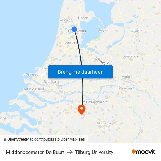 Middenbeemster, De Buurt to Tilburg University map