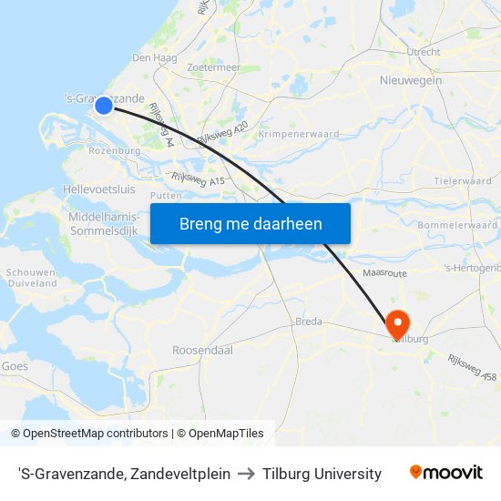 'S-Gravenzande, Zandeveltplein to Tilburg University map