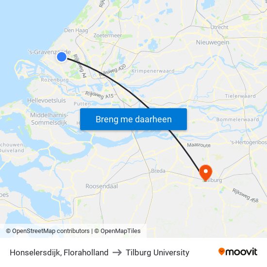 Honselersdijk, Floraholland to Tilburg University map