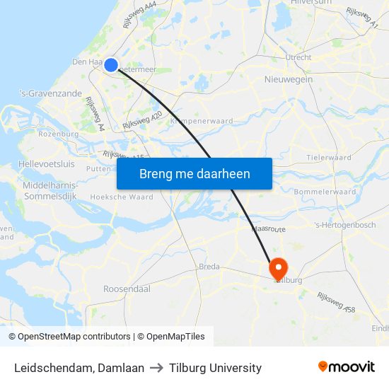 Leidschendam, Damlaan to Tilburg University map
