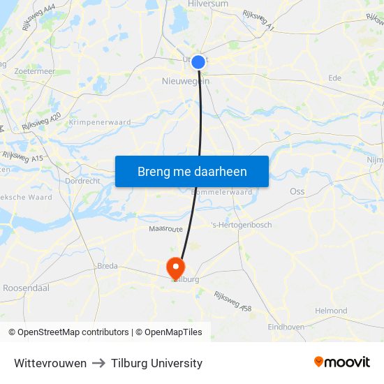 Wittevrouwen to Tilburg University map