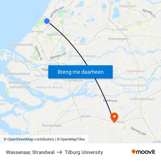 Wassenaar, Strandwal to Tilburg University map