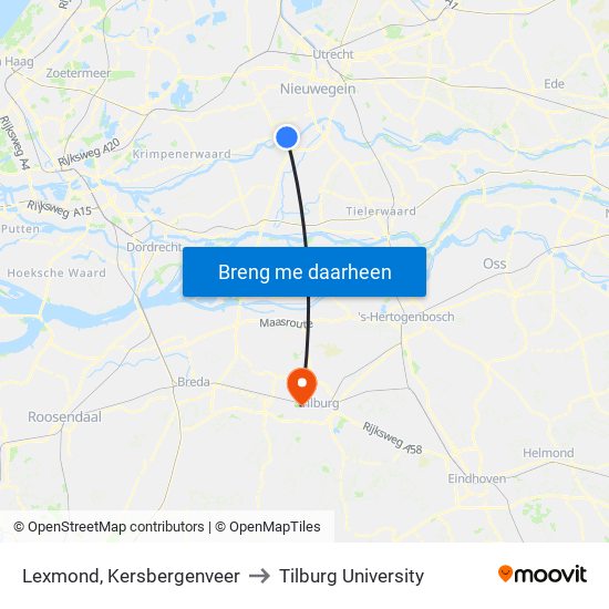 Lexmond, Kersbergenveer to Tilburg University map