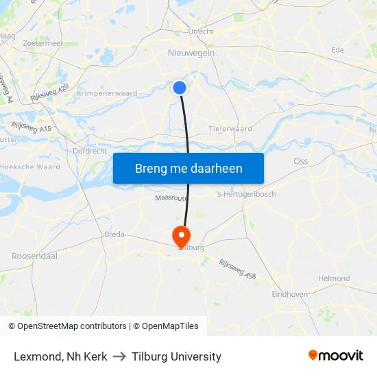 Lexmond, Nh Kerk to Tilburg University map
