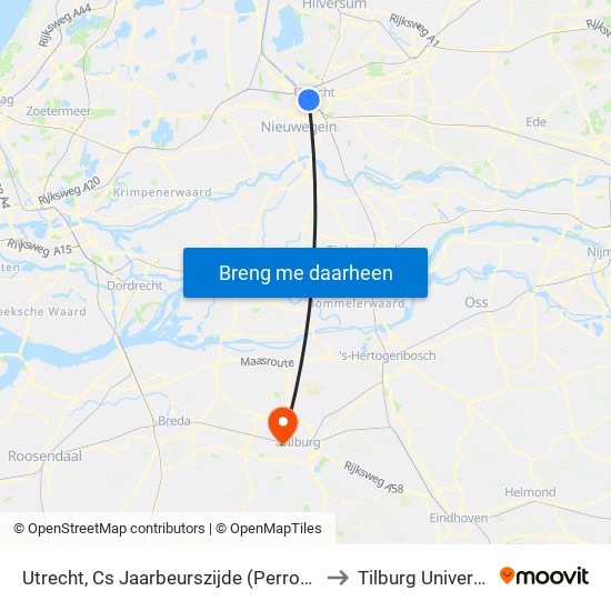 Utrecht, Cs Jaarbeurszijde (Perron C1) to Tilburg University map