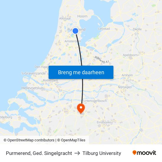 Purmerend, Ged. Singelgracht to Tilburg University map