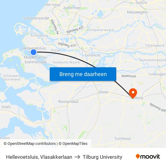 Hellevoetsluis, Vlasakkerlaan to Tilburg University map