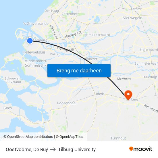 Oostvoorne, De Ruy to Tilburg University map
