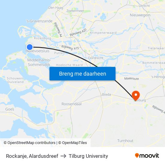 Rockanje, Alardusdreef to Tilburg University map