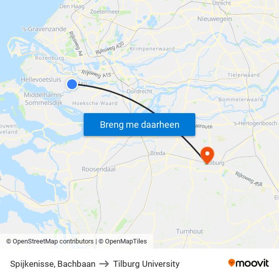 Spijkenisse, Bachbaan to Tilburg University map
