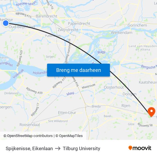 Spijkenisse, Eikenlaan to Tilburg University map