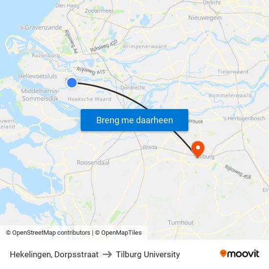 Hekelingen, Dorpsstraat to Tilburg University map