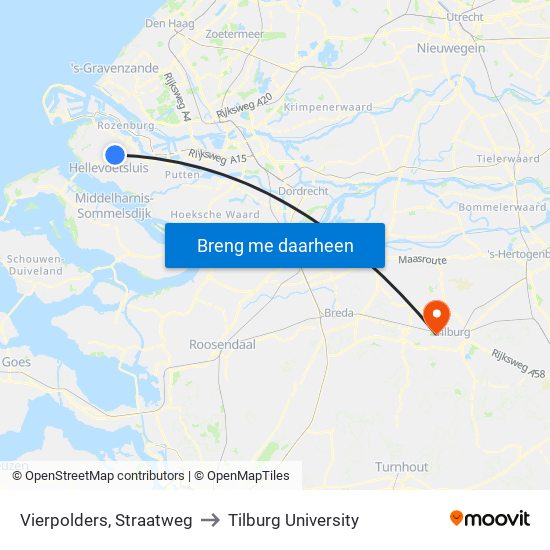 Vierpolders, Straatweg to Tilburg University map