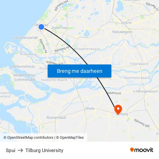 Spui to Tilburg University map