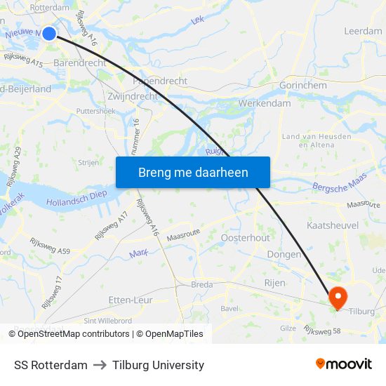 SS Rotterdam to Tilburg University map