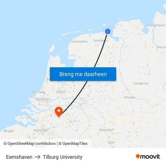 Eemshaven to Tilburg University map