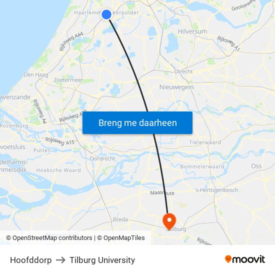 Hoofddorp to Tilburg University map