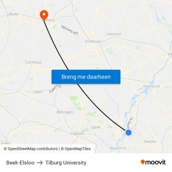 Beek-Elsloo to Tilburg University map