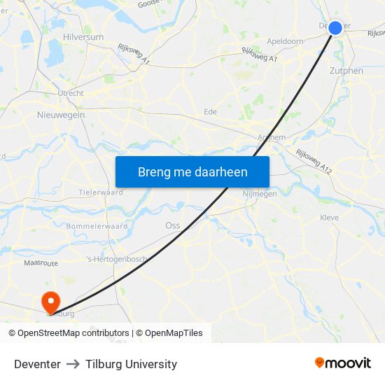 Deventer to Tilburg University map