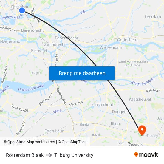 Rotterdam Blaak to Tilburg University map