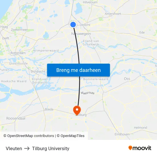 Vleuten to Tilburg University map